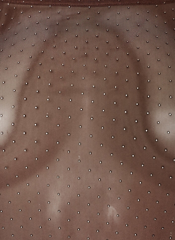 Sheer mesh blouse with rhinestones, Brown, Packshot image number 2