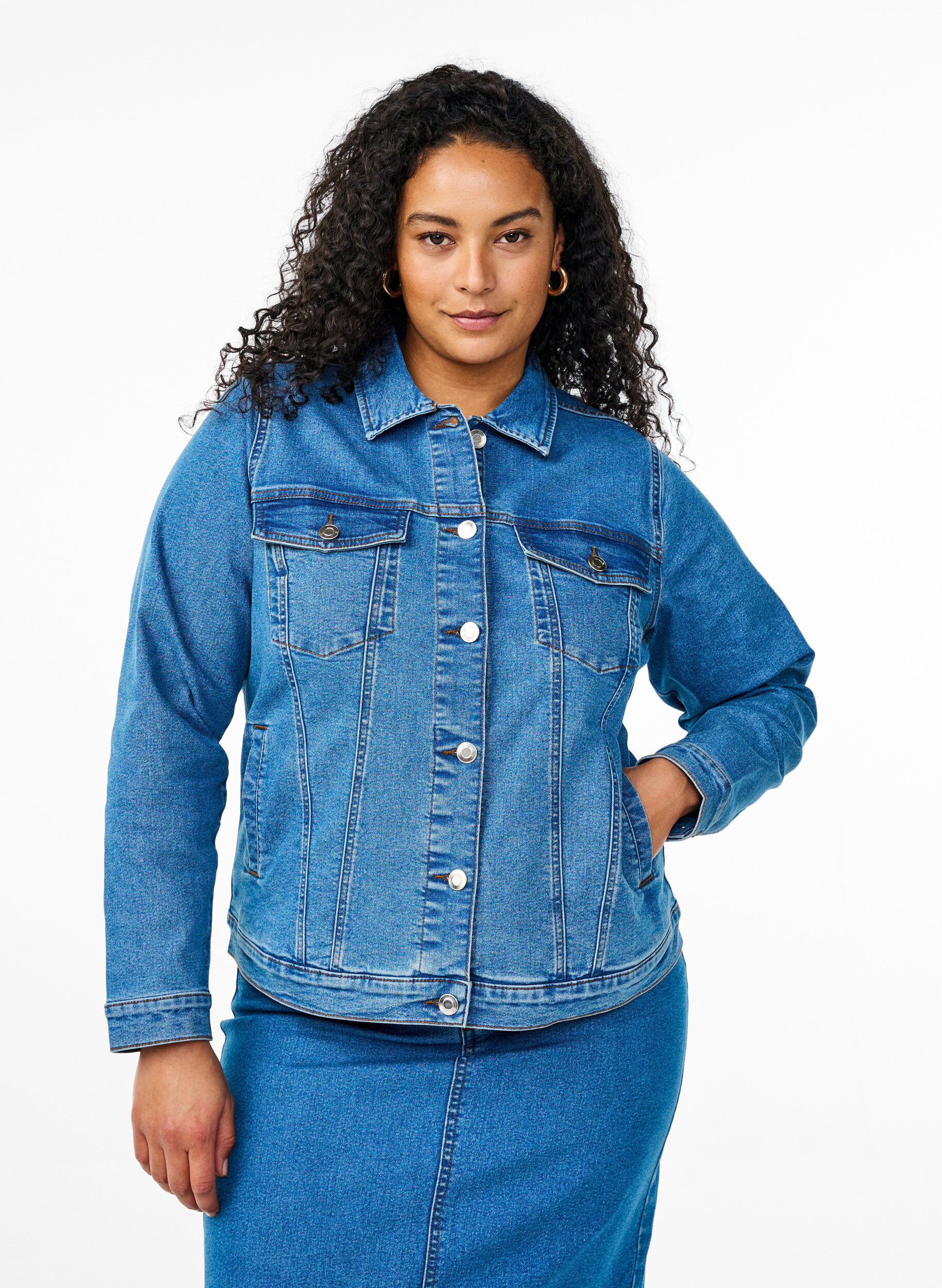 Zizzifashion Denim jacket in a stretchy cotton blend, Blue, Model image number 0