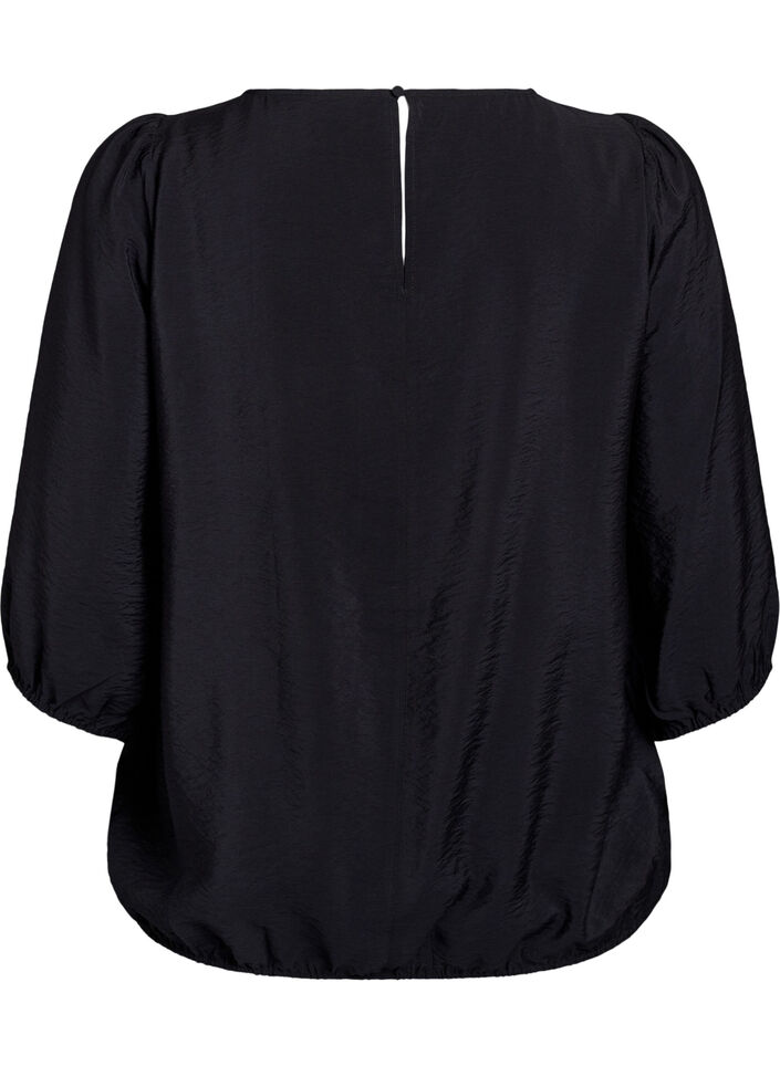Blouse with 3/4 sleeves and lace details, Black, Packshot image number 1