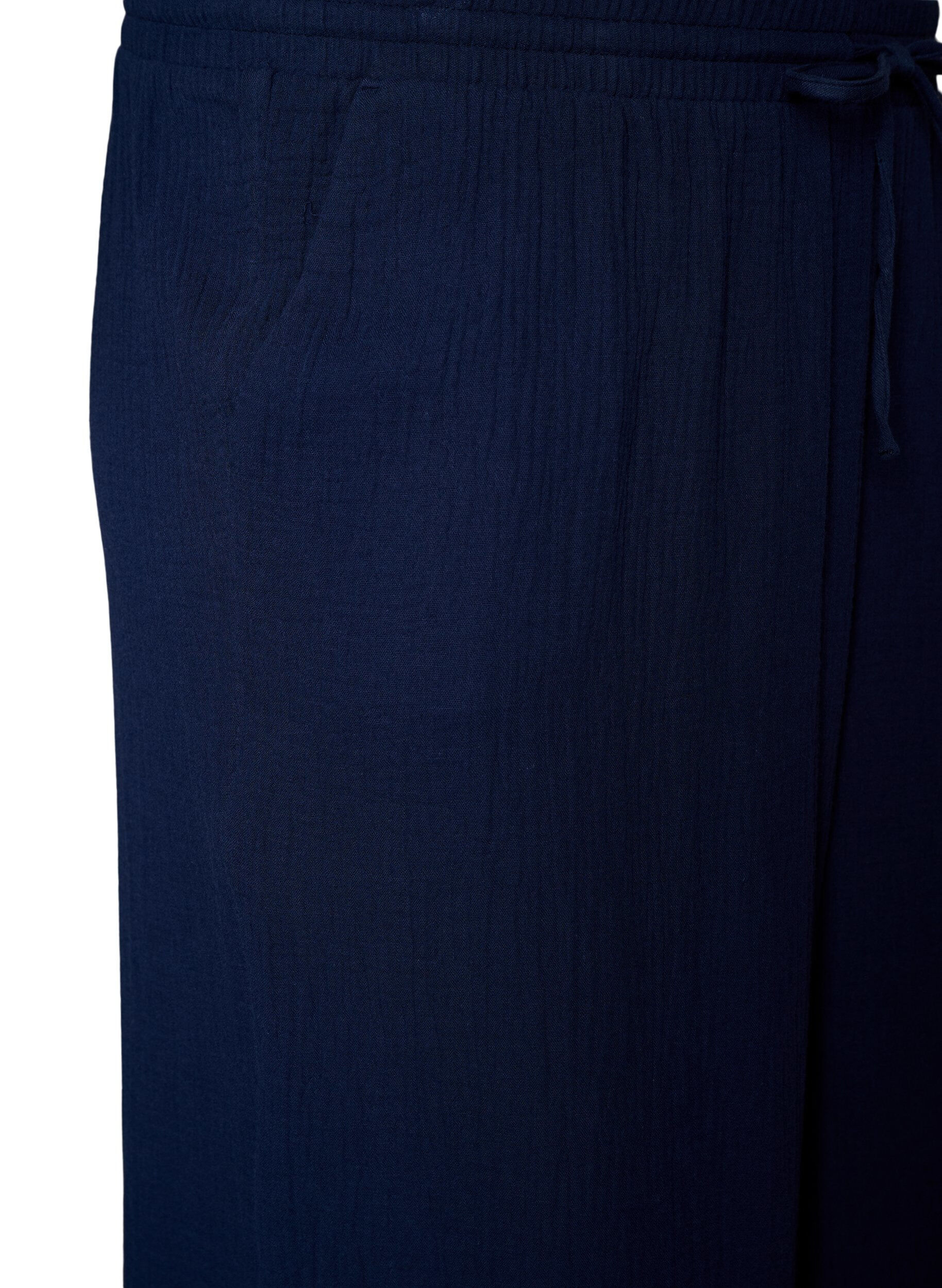 Zizzifashion Culotte trousers in cotton muslin with high waist, Blue, Packshot image number 2