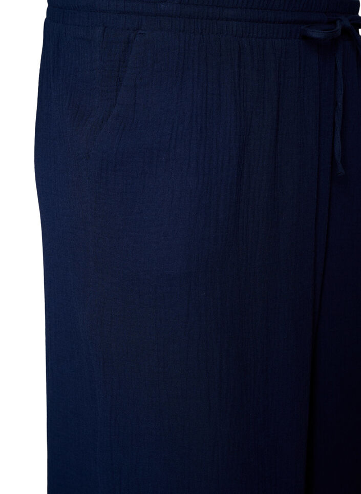 Culotte trousers in cotton muslin with high waist, Blue, Packshot image number 2