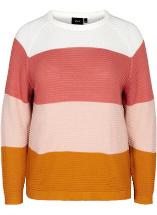 Striped knitted blouse with a round neckline, Faded Rose Comb, Packshot image number 0