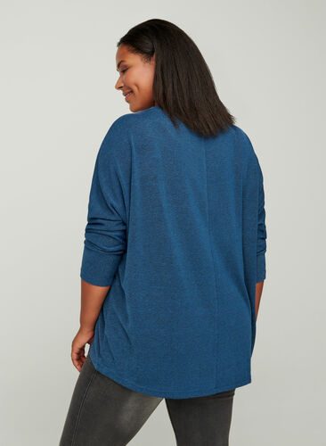 Plain-coloured blouse with long sleeves, Dark Blue, Model image number 1