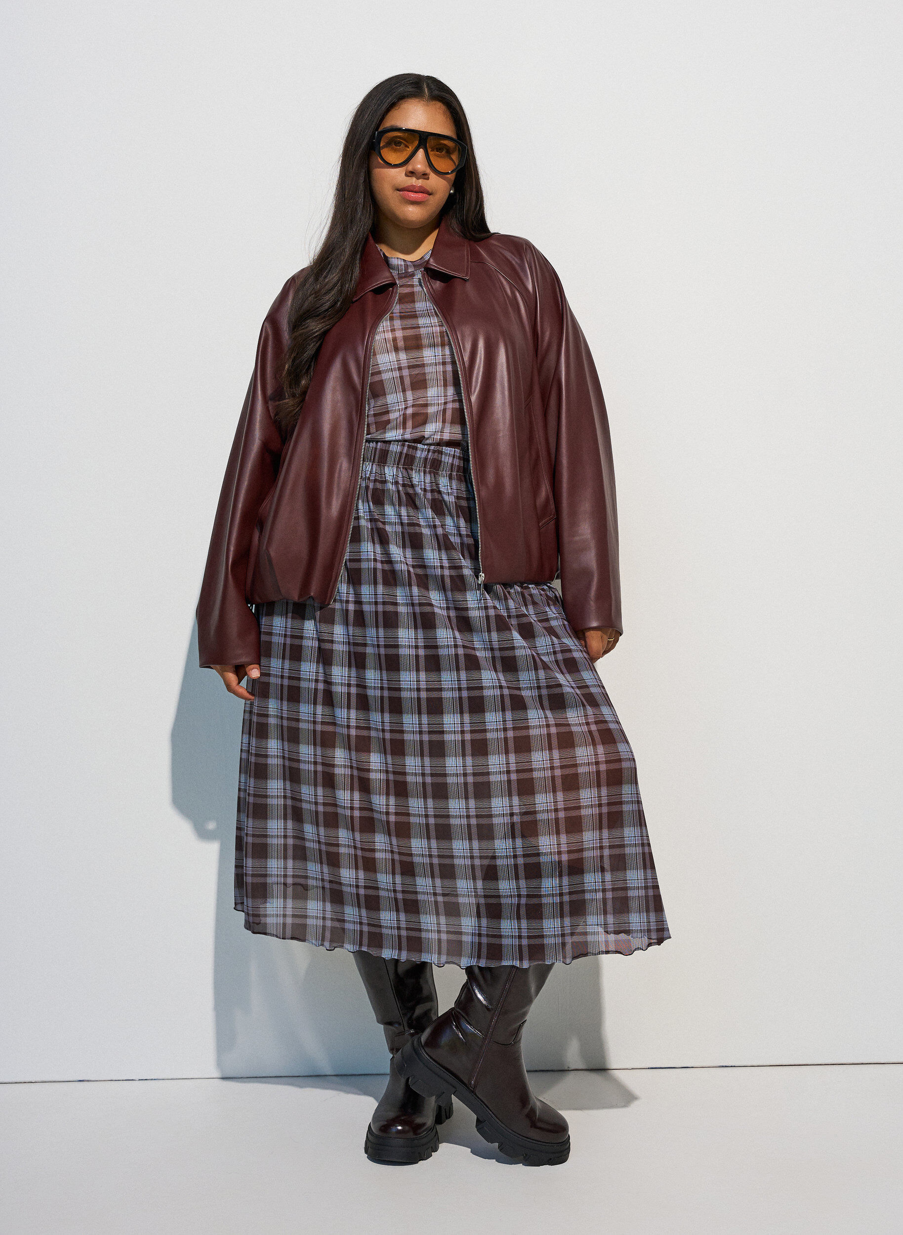 Checked mesh midi skirt, Blue, Model