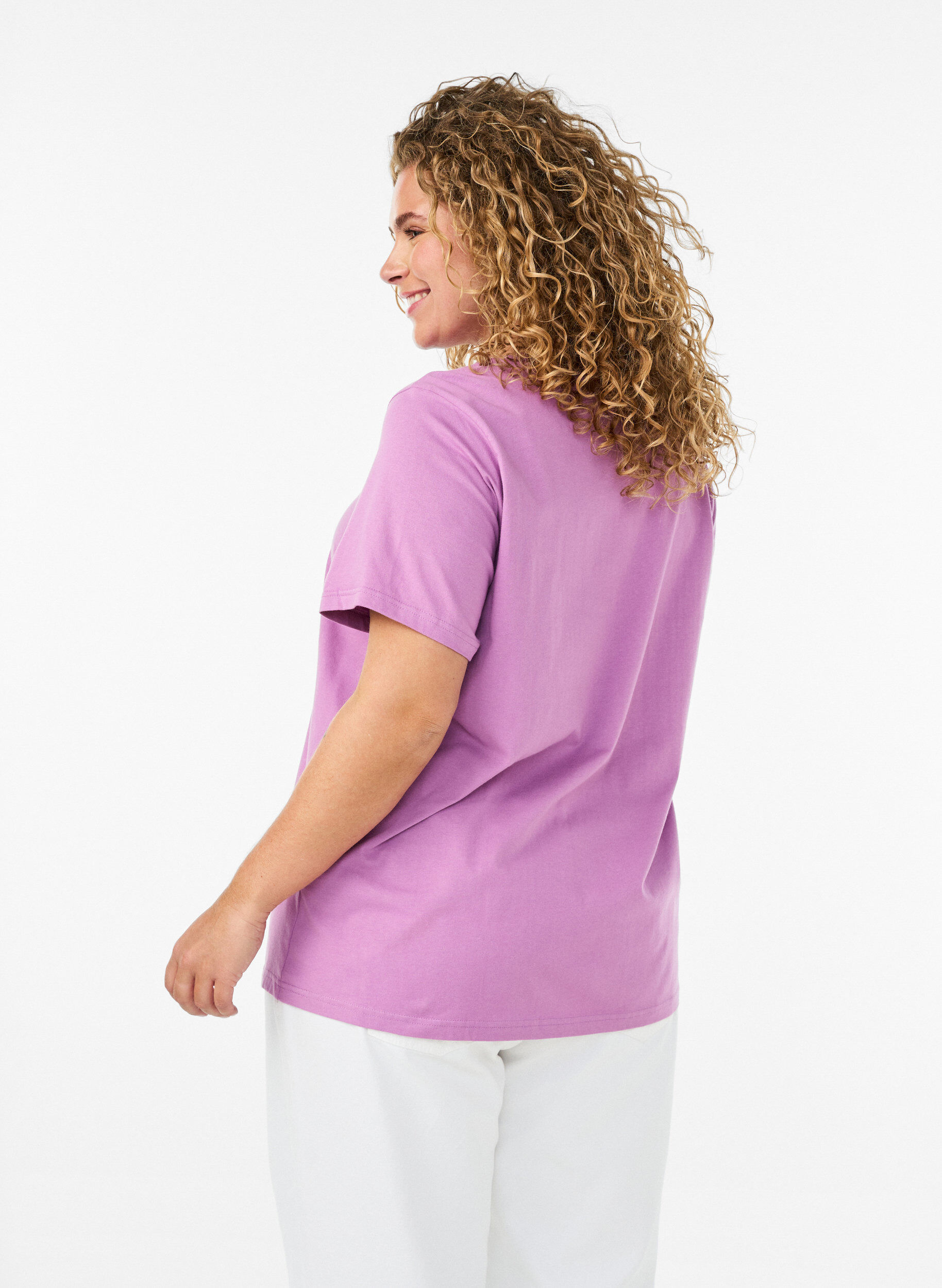 Zizzifashion Organic cotton T-shirt with eyelet embroidery, Purple, Model image number 2