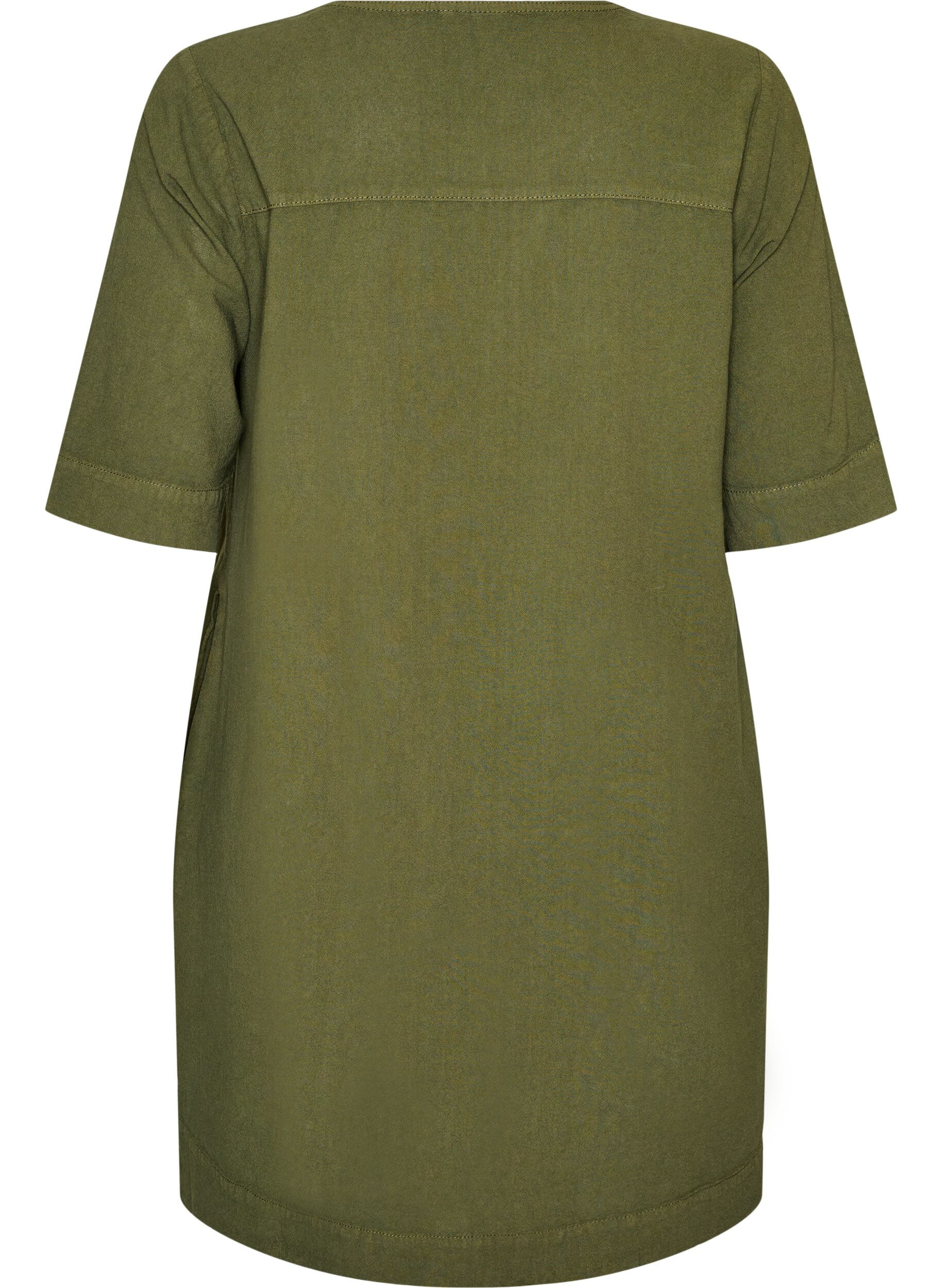 Zizzifashion Cotton dress with short sleeves and pockets, Green, Packshot image number 1