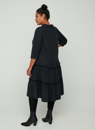 Lyocell dress with buttons, Black, Model image number 1