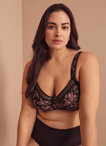 Bra with print and mesh, Flower Print, Image image number 1