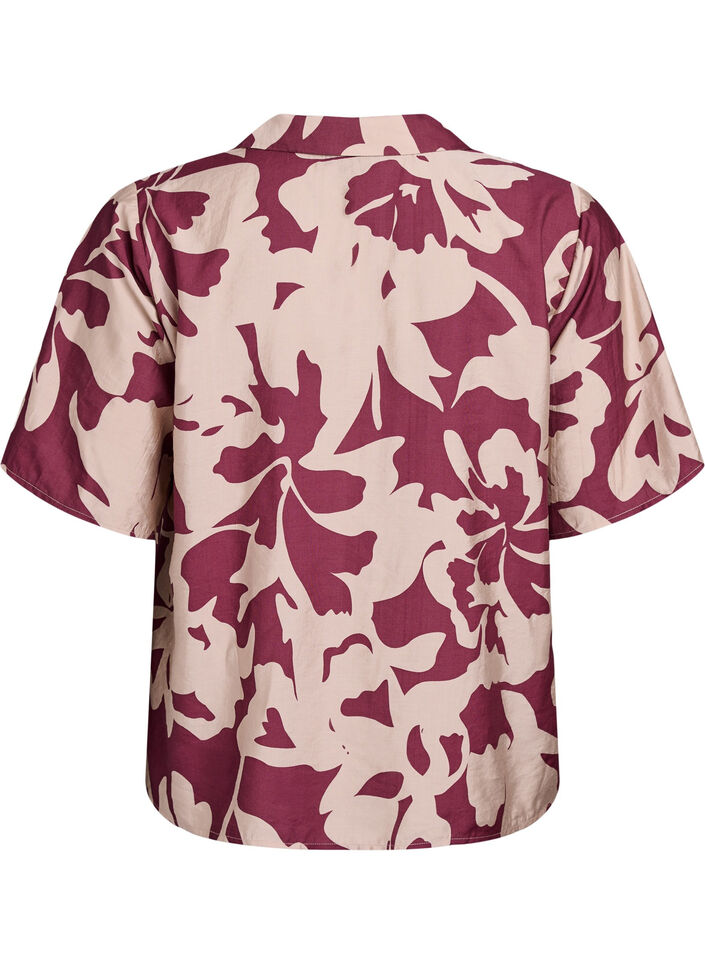 Shirt blouse with print and V-neck, Red, Packshot image number 1