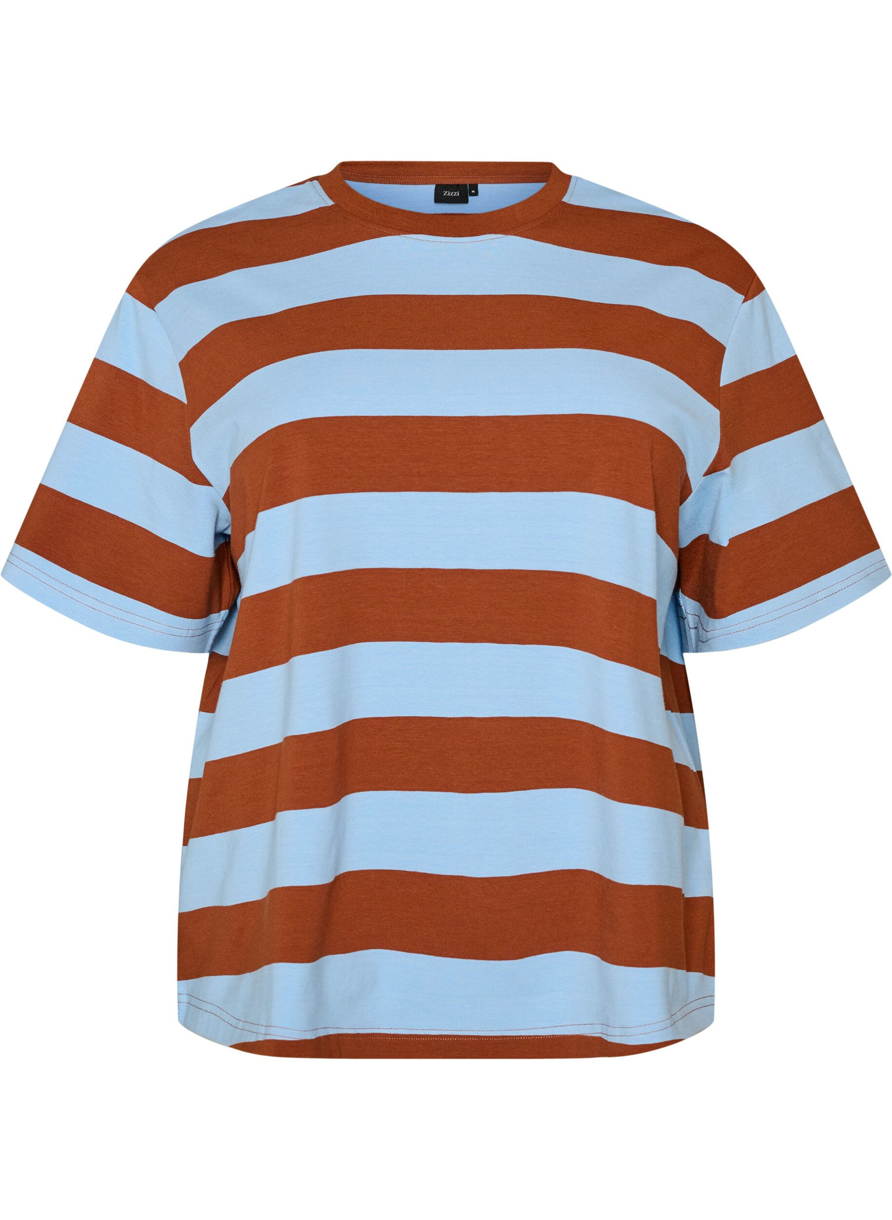 Zizzifashion Oversized T-shirt with stripes and 1/2 sleeves, Light Blue, Packshot image number 0