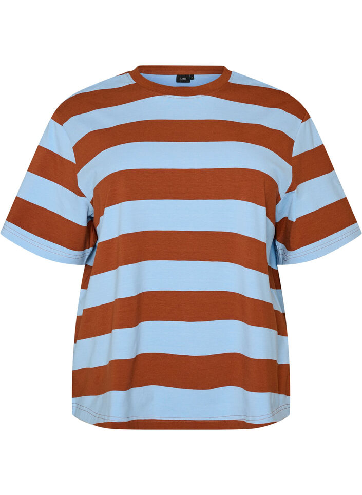 Oversized T-shirt with stripes and 1/2 sleeves, Light Blue, Packshot image number 0