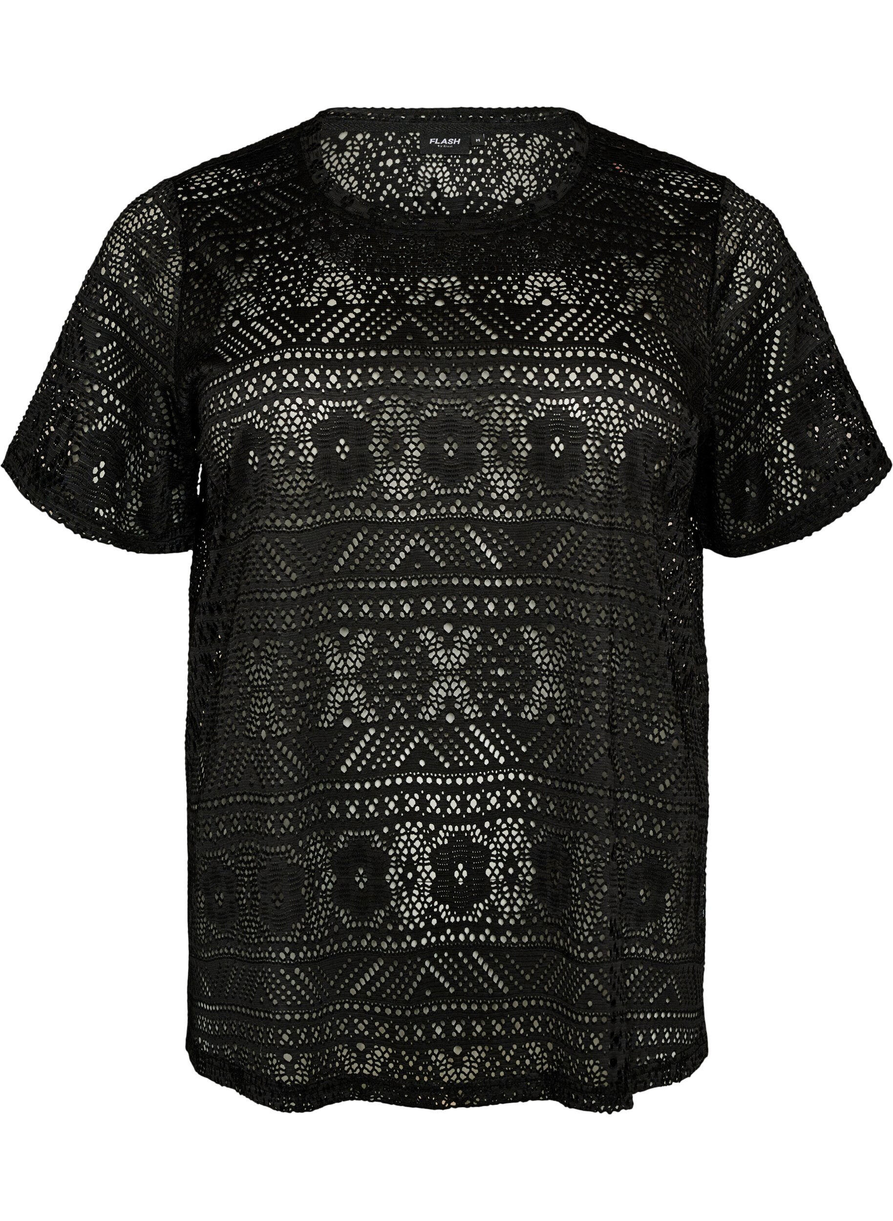 Zizzifashion Eyelet embroidered lace T-shirt, Black, Packshot image number 0