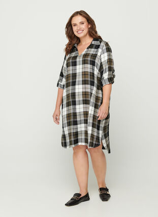 Checked viscose tunic, Army Check, Model image number 2