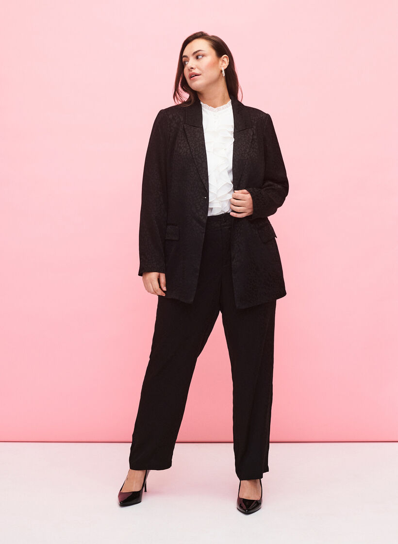 Tone-on-tone jacquard blazer in viscose, Black, Model image number 2