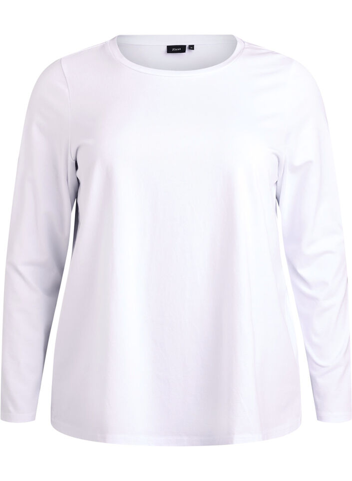 Basic jersey top with long sleeves, White, Packshot image number 0