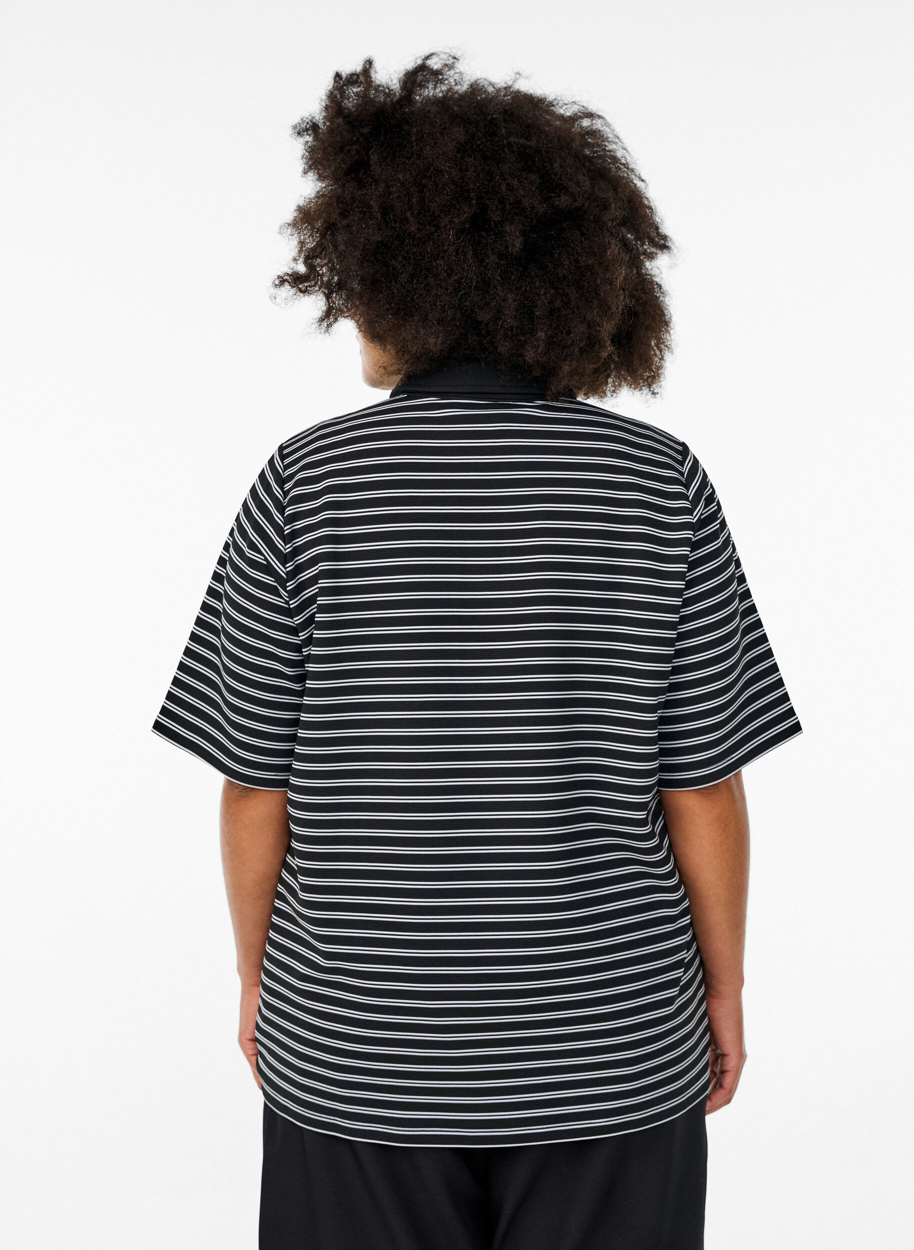 Zizzifashion Striped polo shirt with short sleeves and zip, Black, Model image number 2