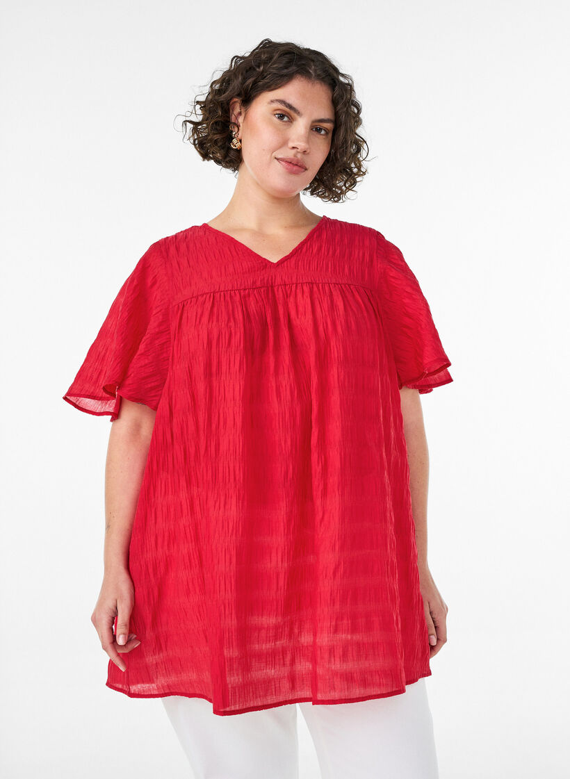 Tunic in lyocell with flutter sleeves, Red, Model image number 0