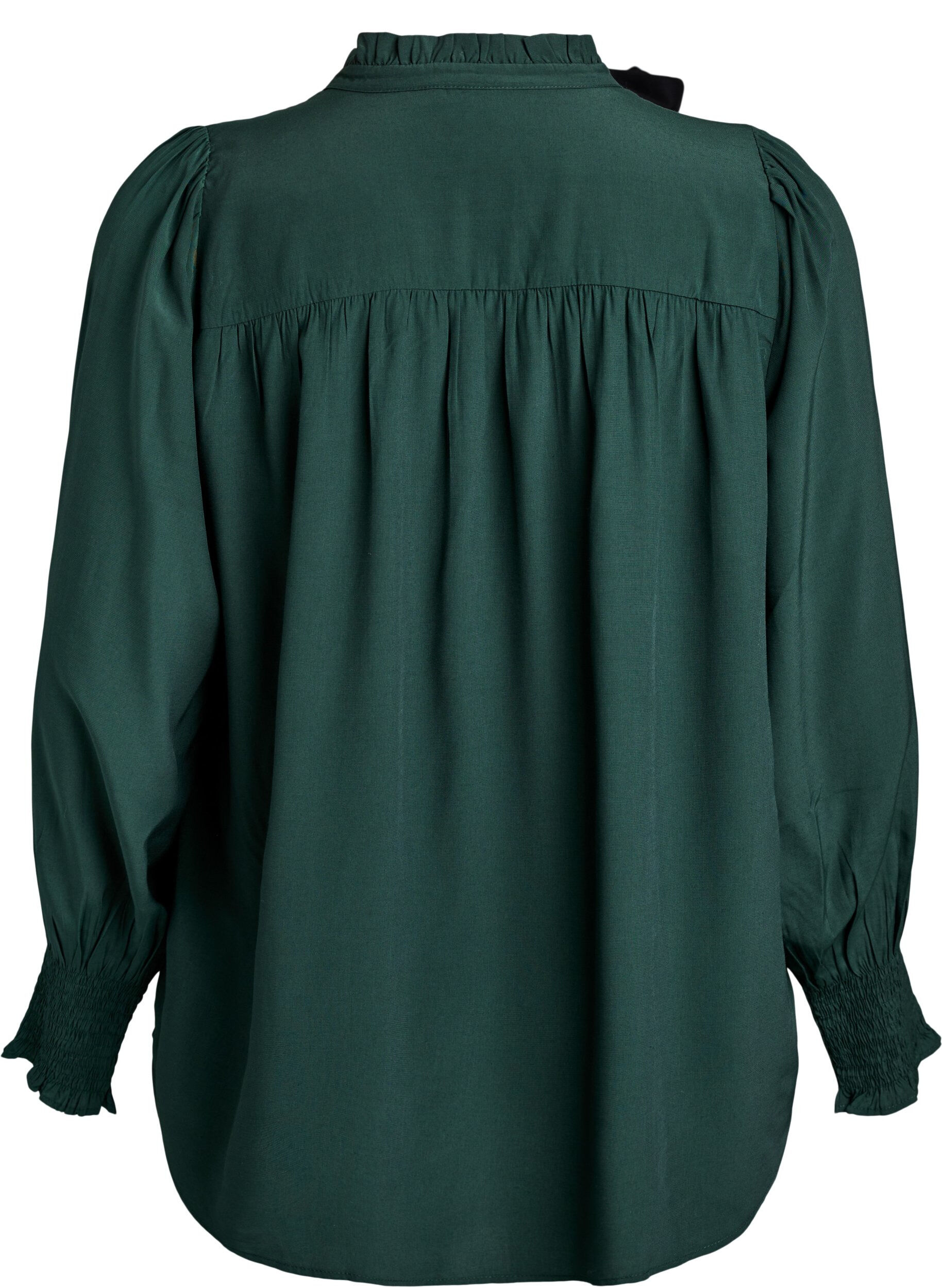 Zizzifashion Blouse with ruffle collar and ruching, Green, Packshot image number 1