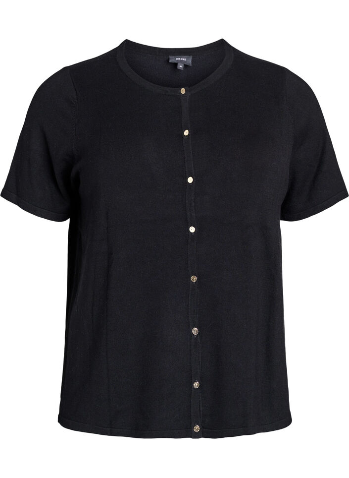 Short-sleeved knit cardigan in viscose, Black, Packshot image number 0
