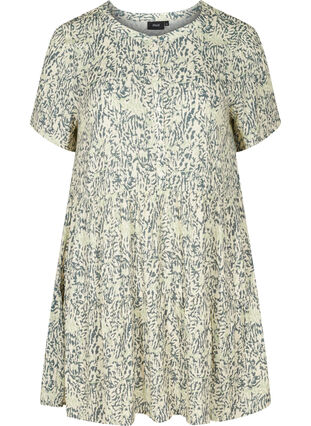Short-sleeved viscose dress with A-line cut, Balsam Green AOP, Packshot image number 0