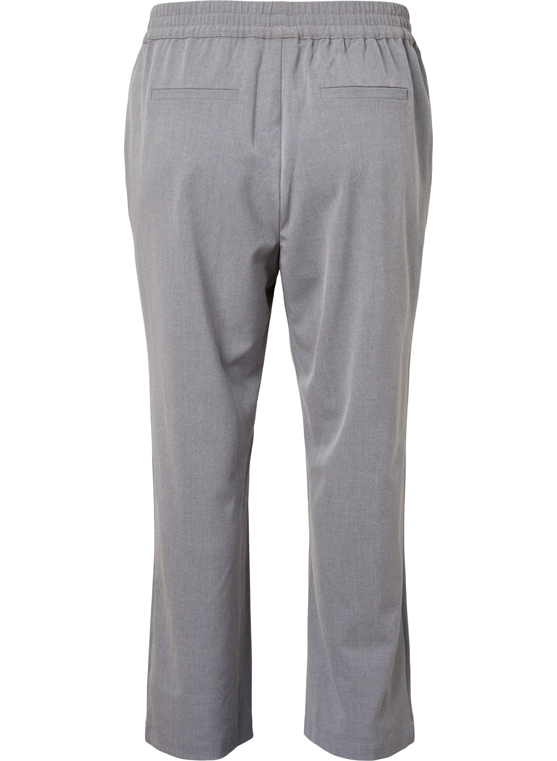 Zizzifashion Grey melange trousers with elastic waist, Medium Grey Melange, Packshot image number 1