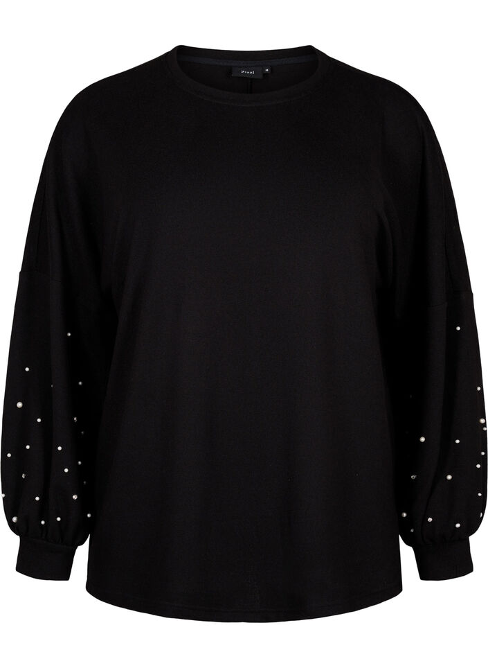 Solid coloured blouse with pearls, Black, Packshot image number 0