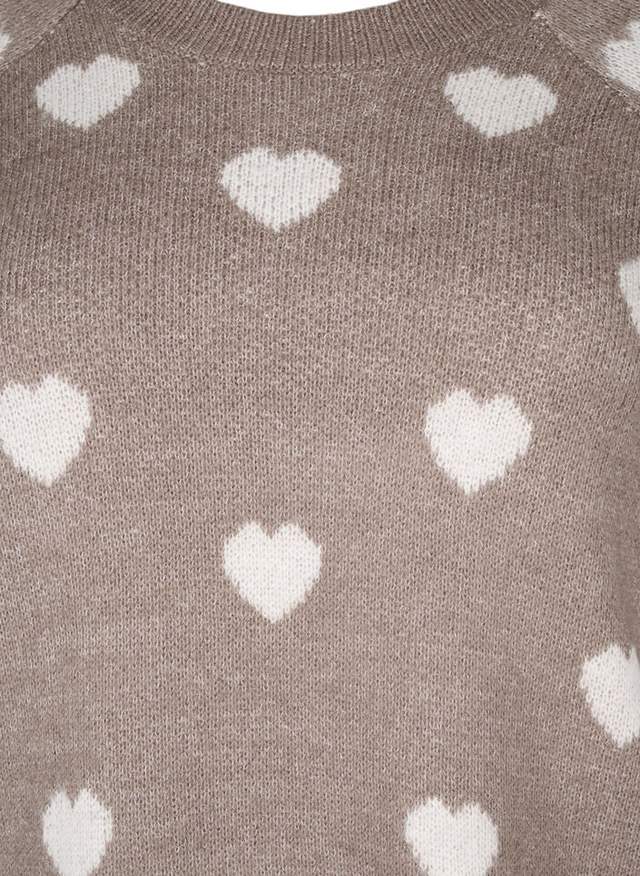 Knitted jumper with hearts, Walnut Mel. Comb, Packshot image number 2