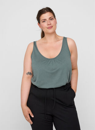 Top with a round neck and A-line, Balsam Green, Model image number 0