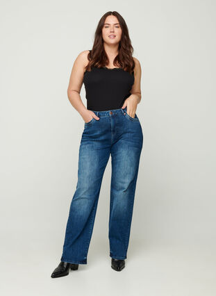 Gemma jeans with a regular fit and high waist, Blue denim, Model image number 2