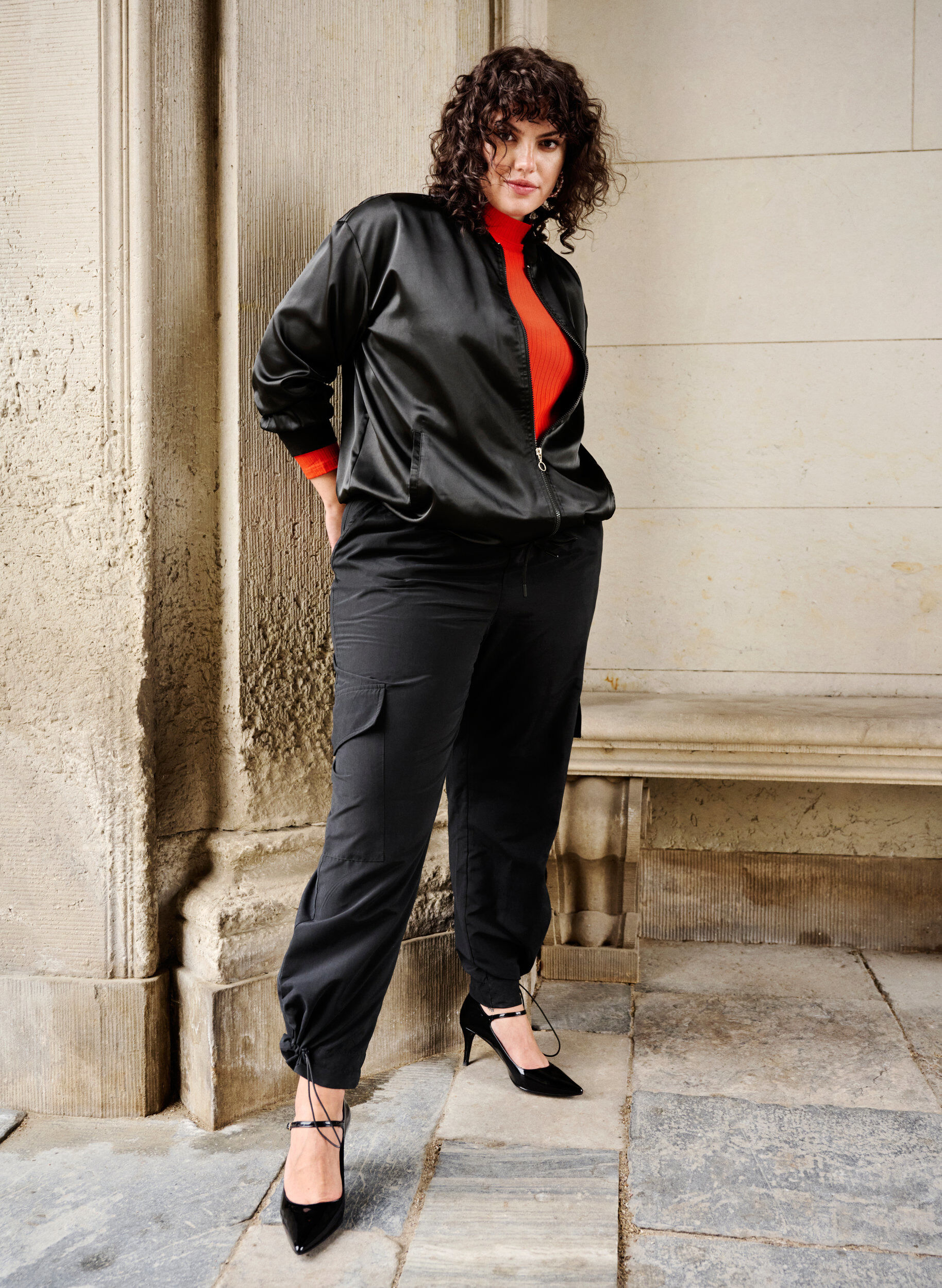 Zizzifashion Fitted viscose blouse with high neck, Orange.com, Image image number 0