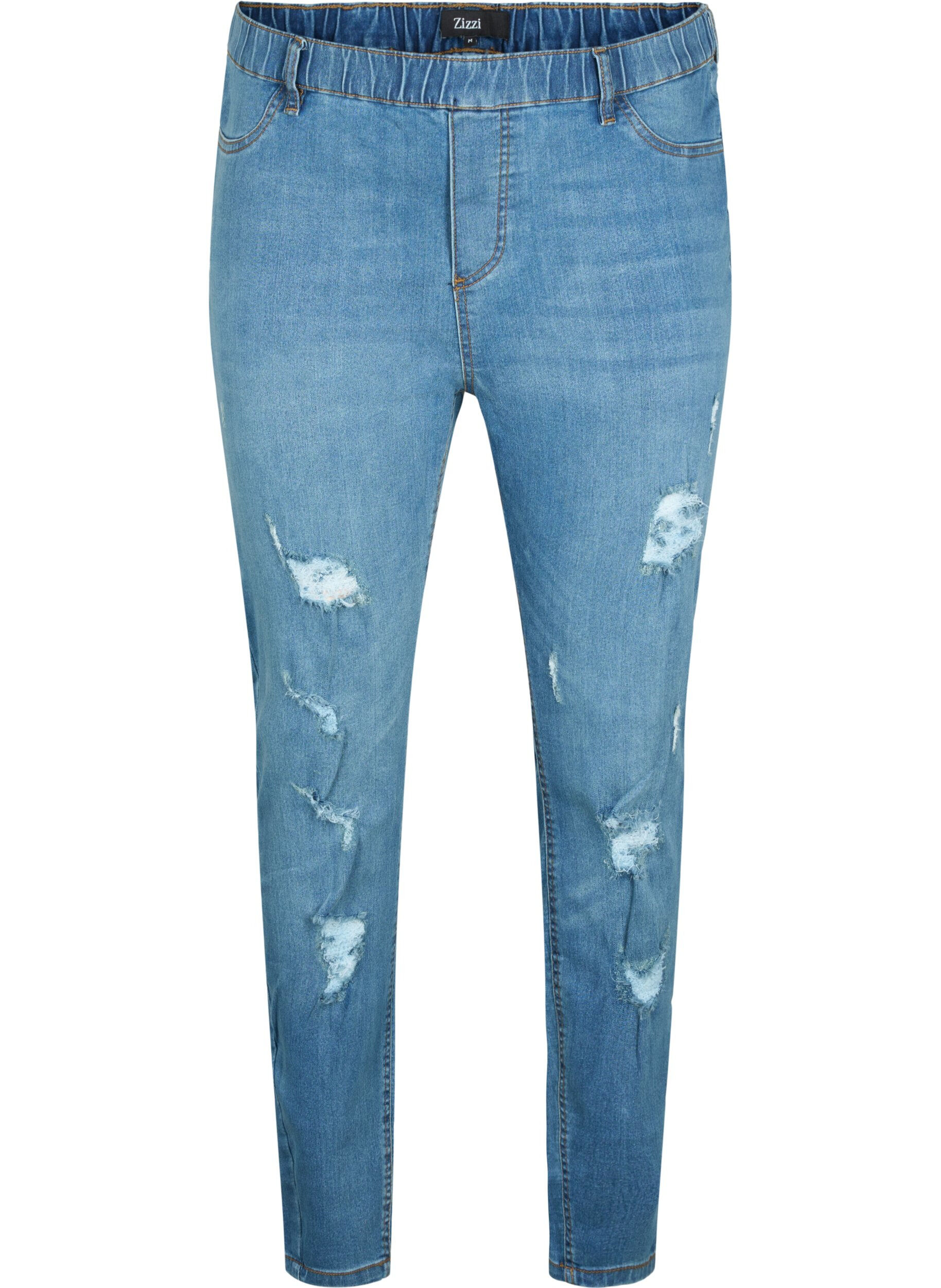Zizzifashion Jeggings with rip, Blue denim, Packshot image number 0