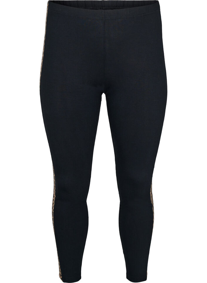 Viscose leggings with leopard print stripe, Black W. Leo, Packshot image number 0