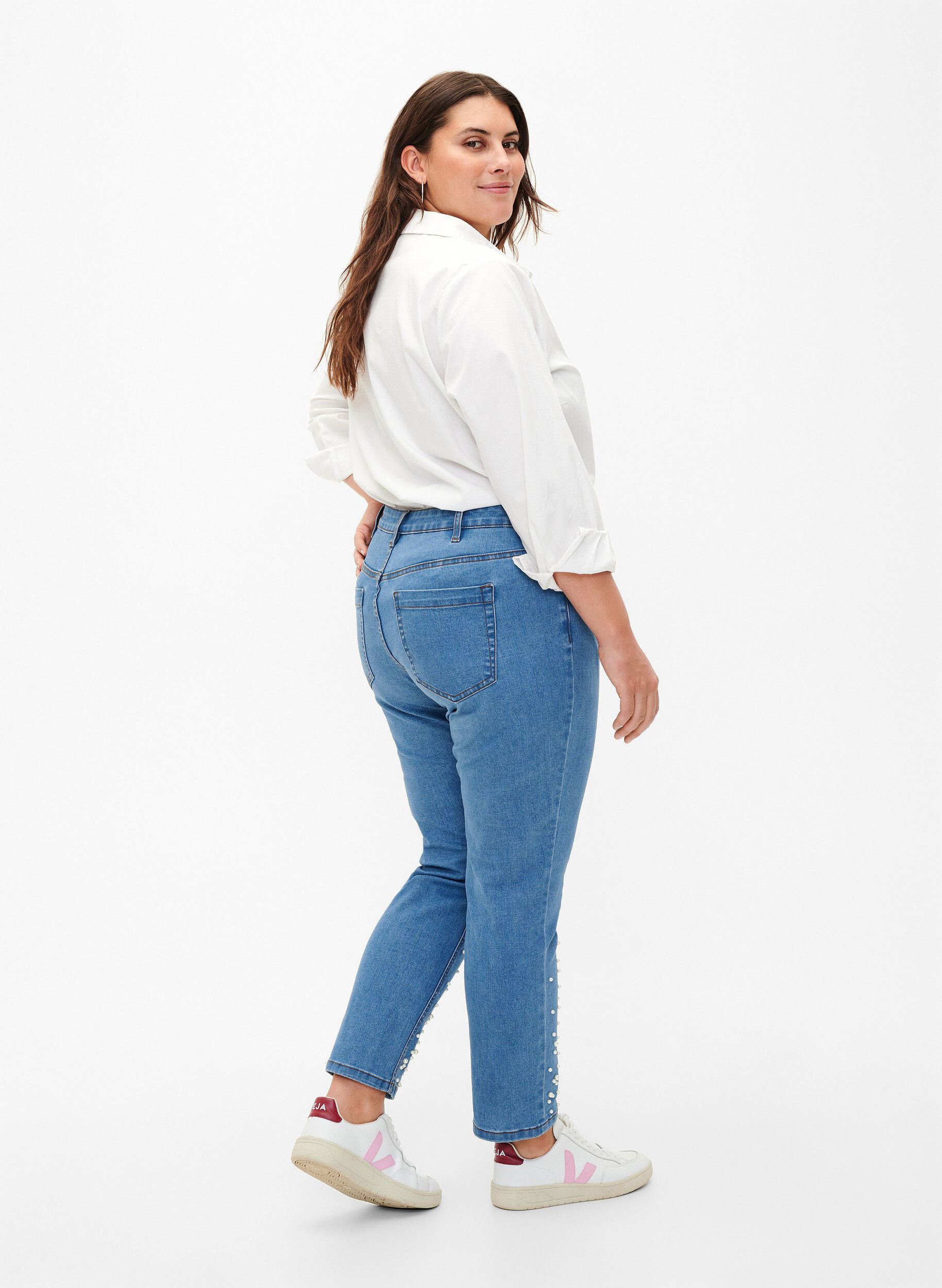 Zizzifashion Slim fit Emily jeans with pearls, Light Blue, Model image number 1