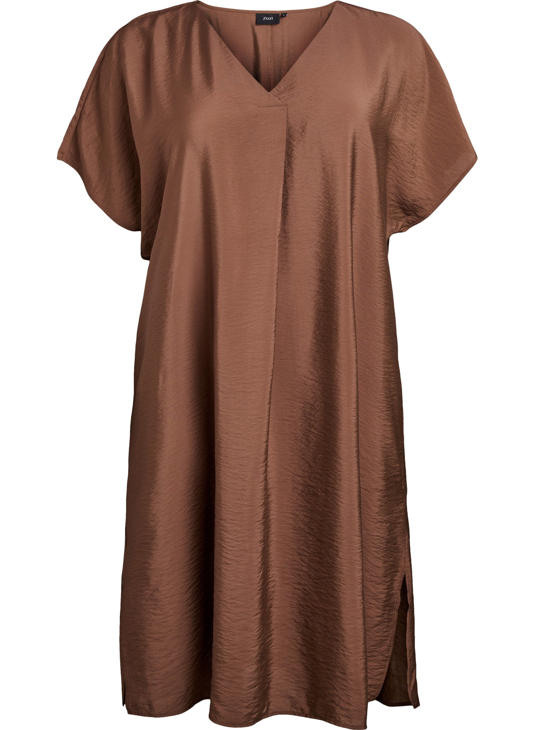 ZizzifashionV-neck dress in viscose, Brown, Packshot image number 0