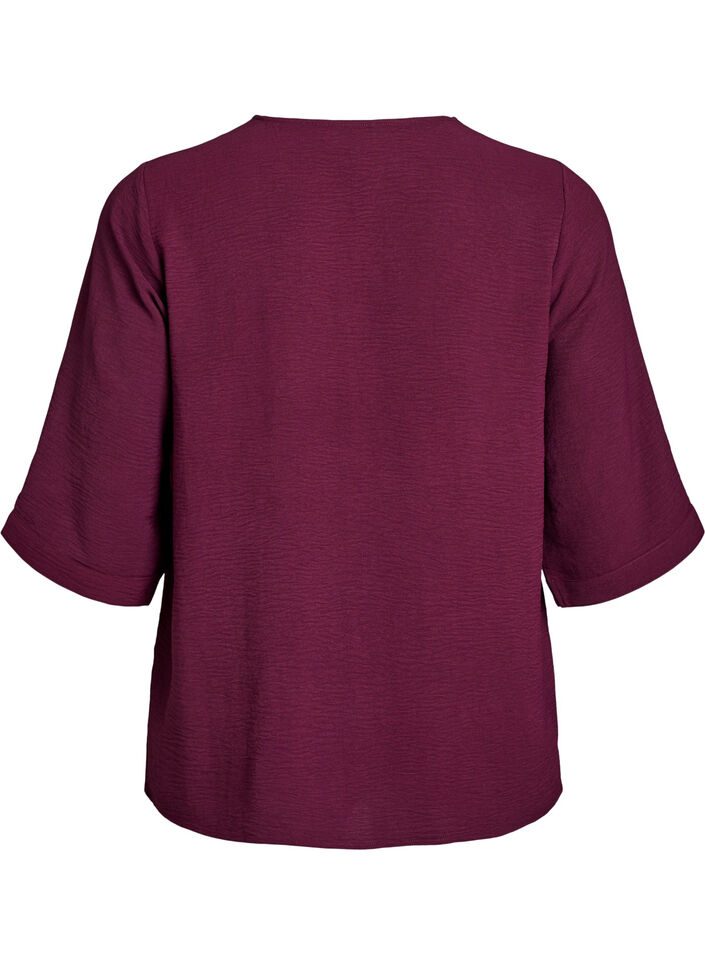 Shirt Blouse with V-Neck and 3/4 Sleeves, Dark Bordeaux, Packshot image number 1