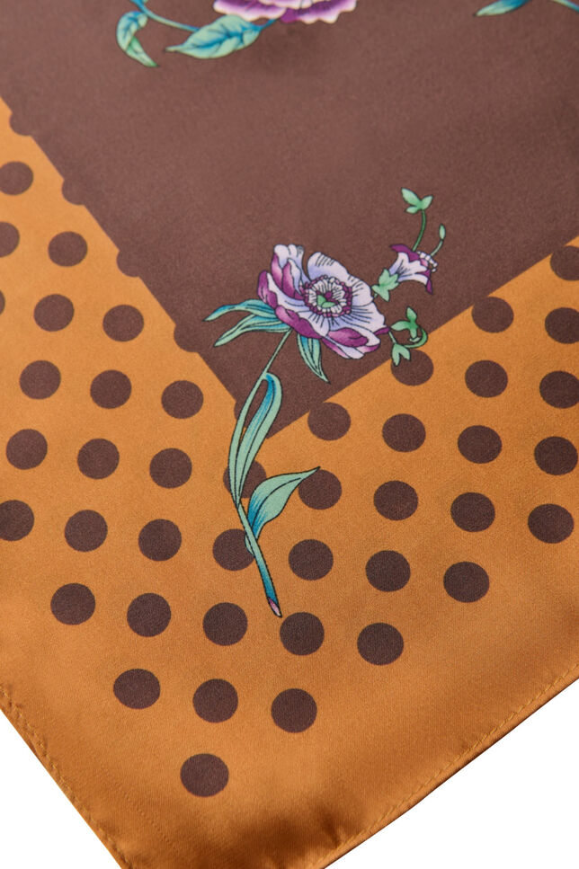 Square scarf in a satin-look with a patterned design, Brown, Packshot