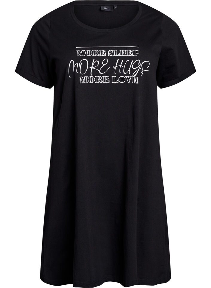 Short-sleeved nightgown in organic cotton, Black, Packshot image number 0