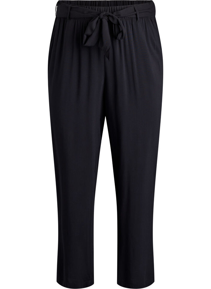 High-waisted viscose trousers, Black, Packshot image number 0