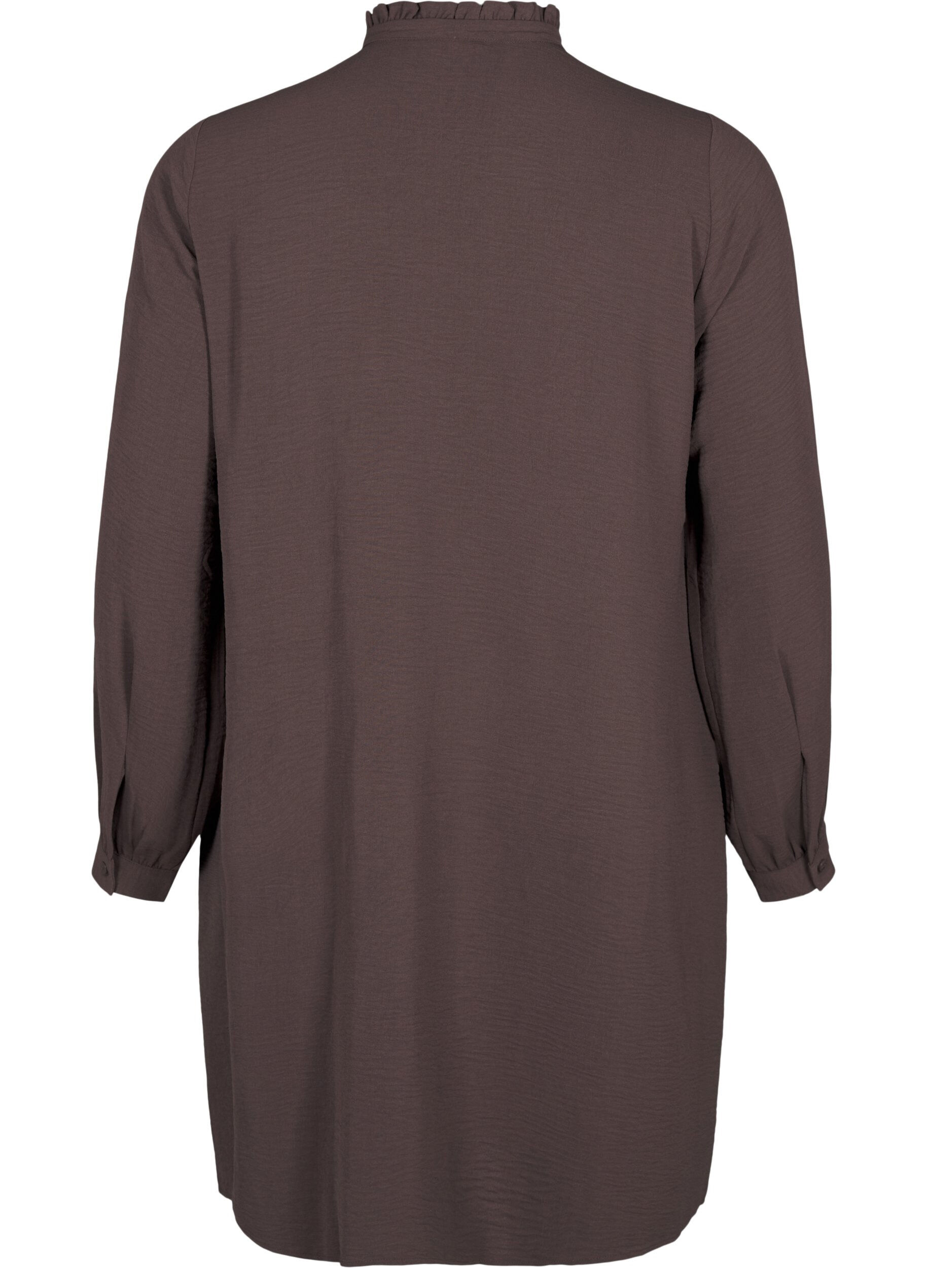 Zizzifashion Long-sleeved dress with ruffle detail, Chocolate Martini, Packshot image number 1