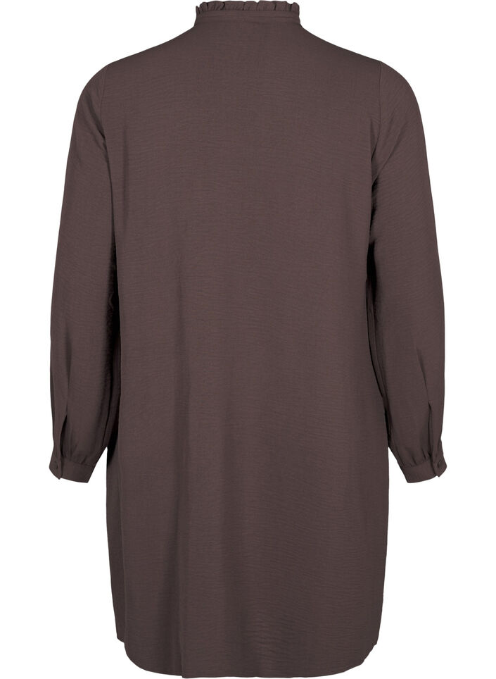 Long-sleeved dress with ruffle detail, Chocolate Martini, Packshot image number 1