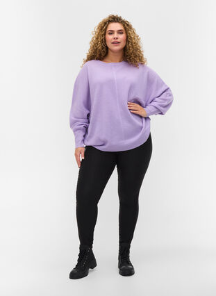 Knitted blouse with long sleeves and ribbed trim, Purple Rose, Model image number 2