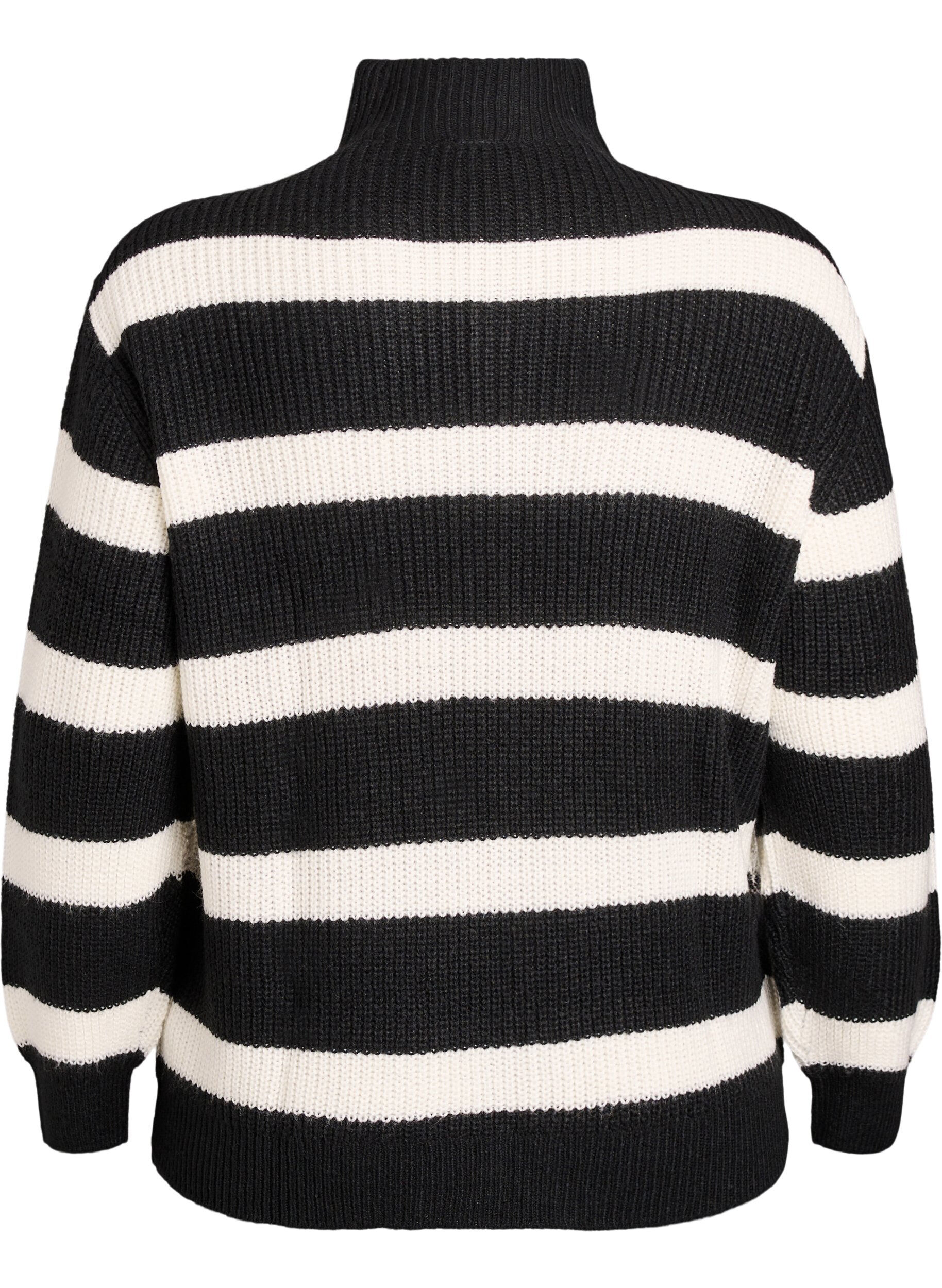 Zizzifashion FLASH - Knitted sweater with high neck and zipper, Black, Packshot image number 1