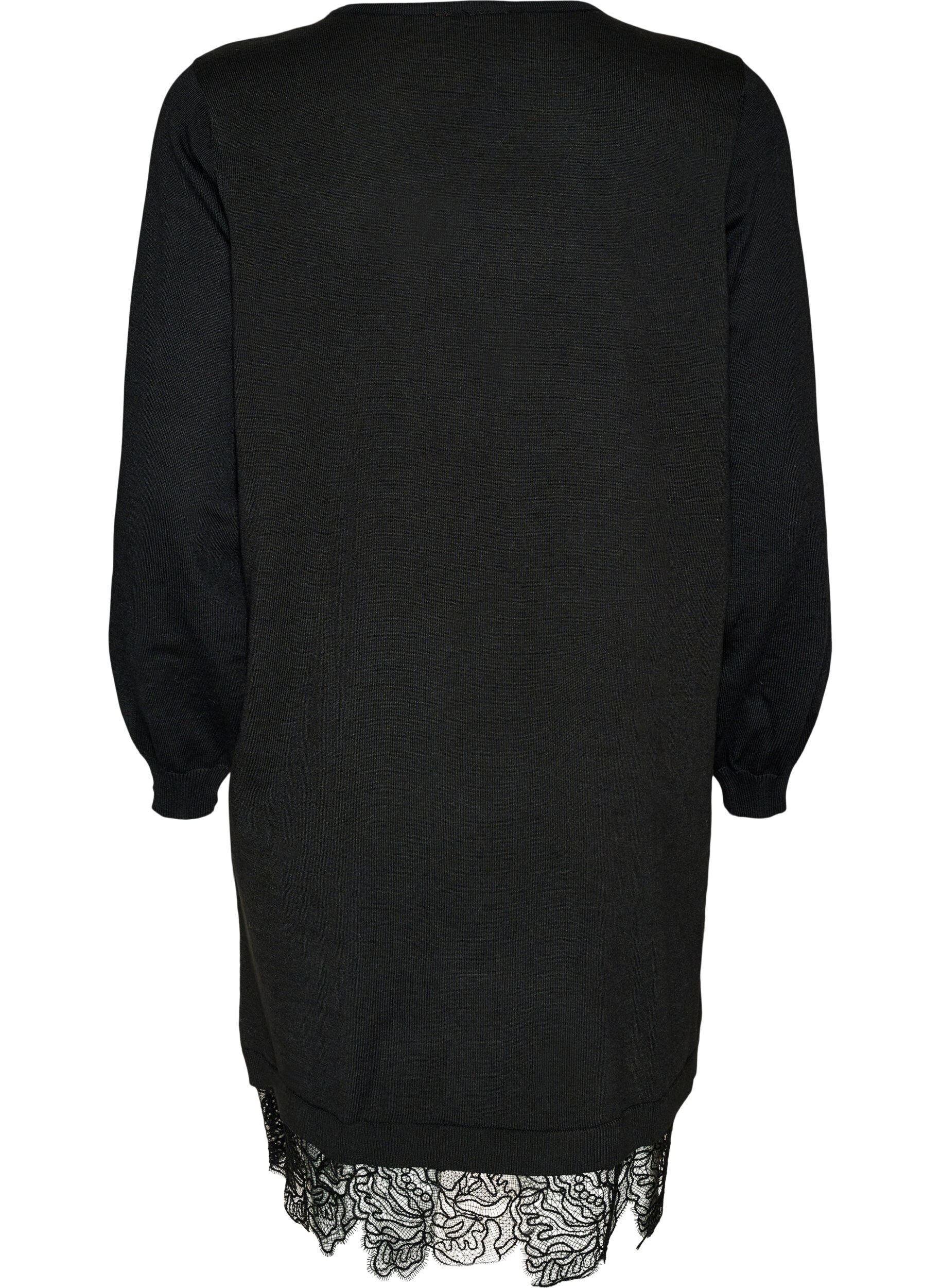 ZizzifashionShort knitted dress with lace hem, Black, Packshot image number 1