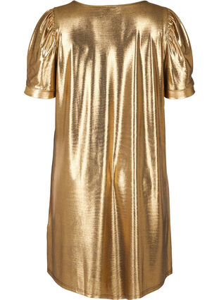 A-line dress with short puff sleeves, Gold, Packshot image number 1