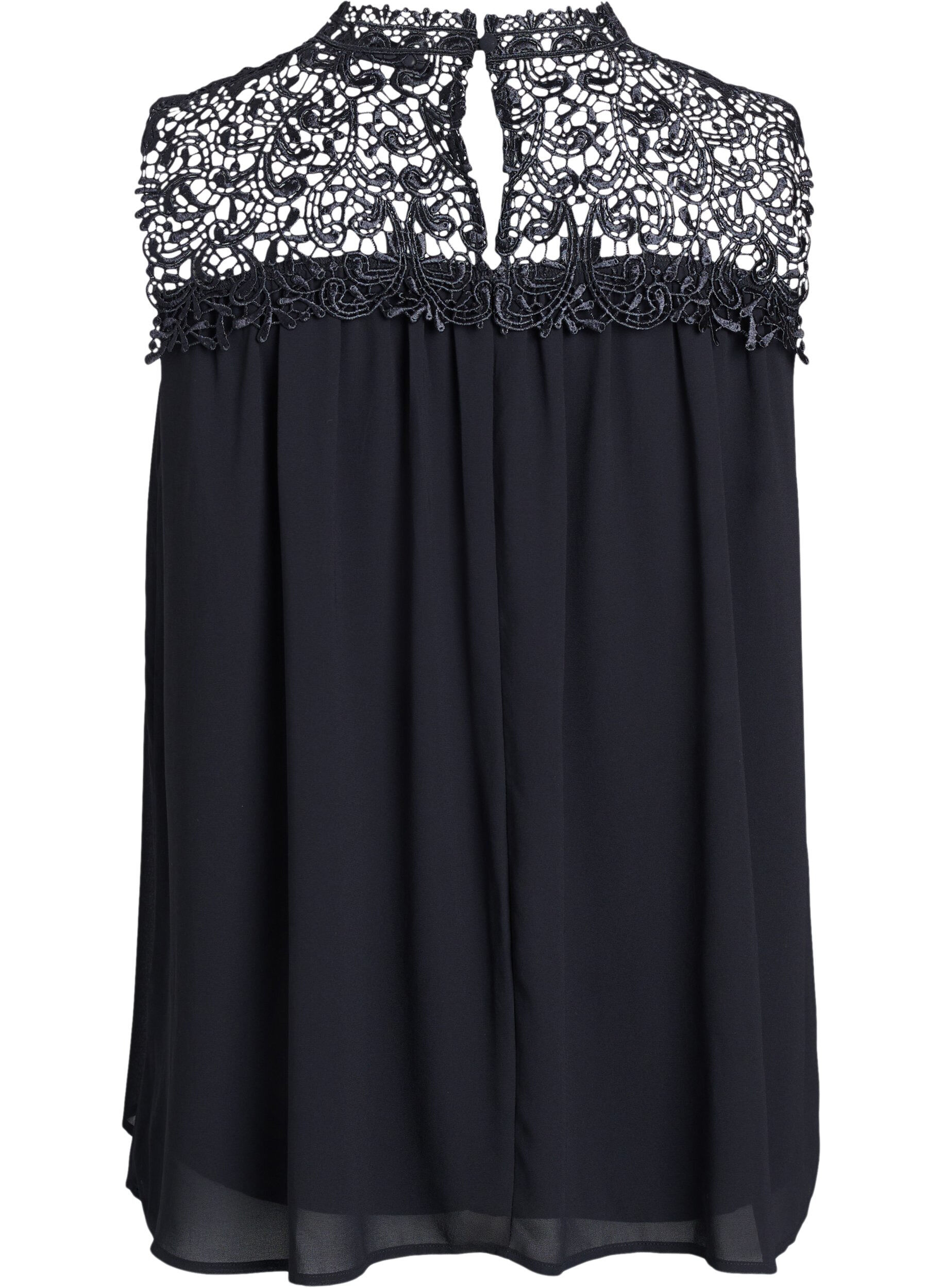 Zizzifashion Sleeveless party top with crochet, Black, Packshot image number 1