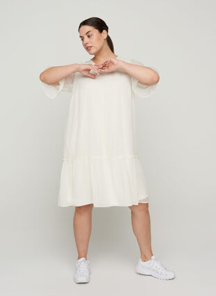 Dress with ruffles and a-line cut, Beige as sample, Model image number 2