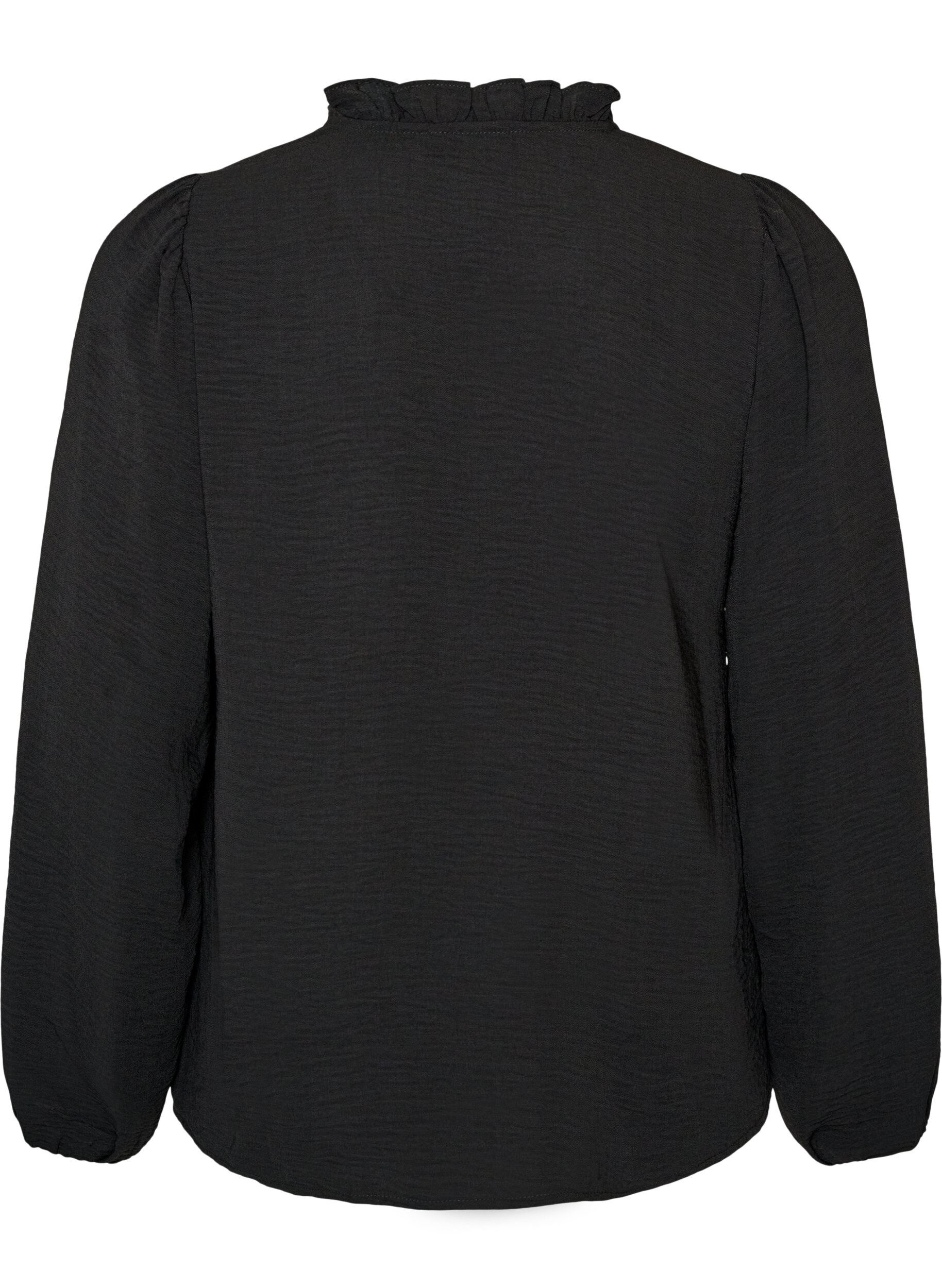 ZizzifashionBlouse with V-neck and crochet band, Black, Packshot image number 1