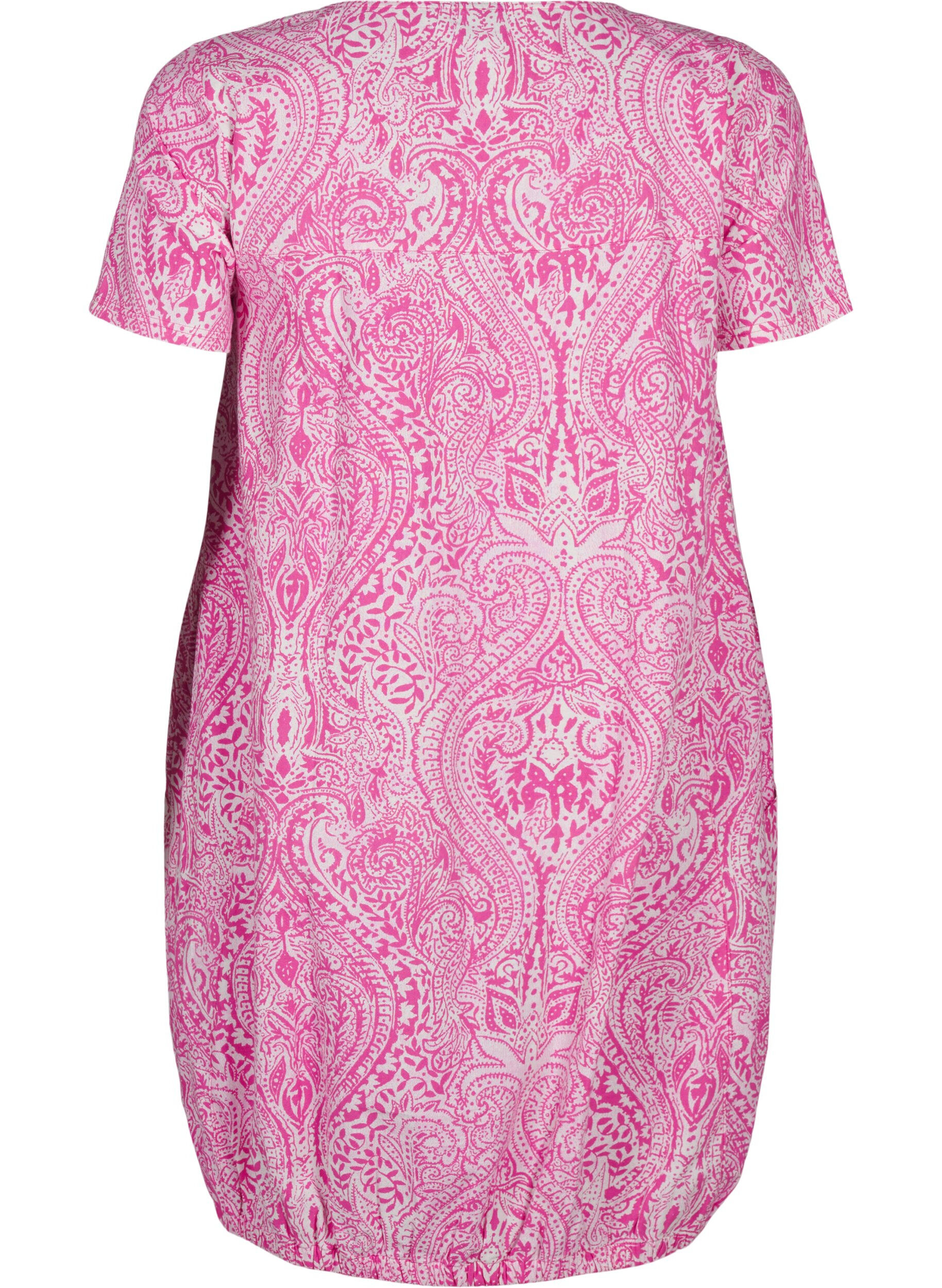 Zizzifashion Short-sleeved cotton dress with paisley print, Pink, Packshot image number 1