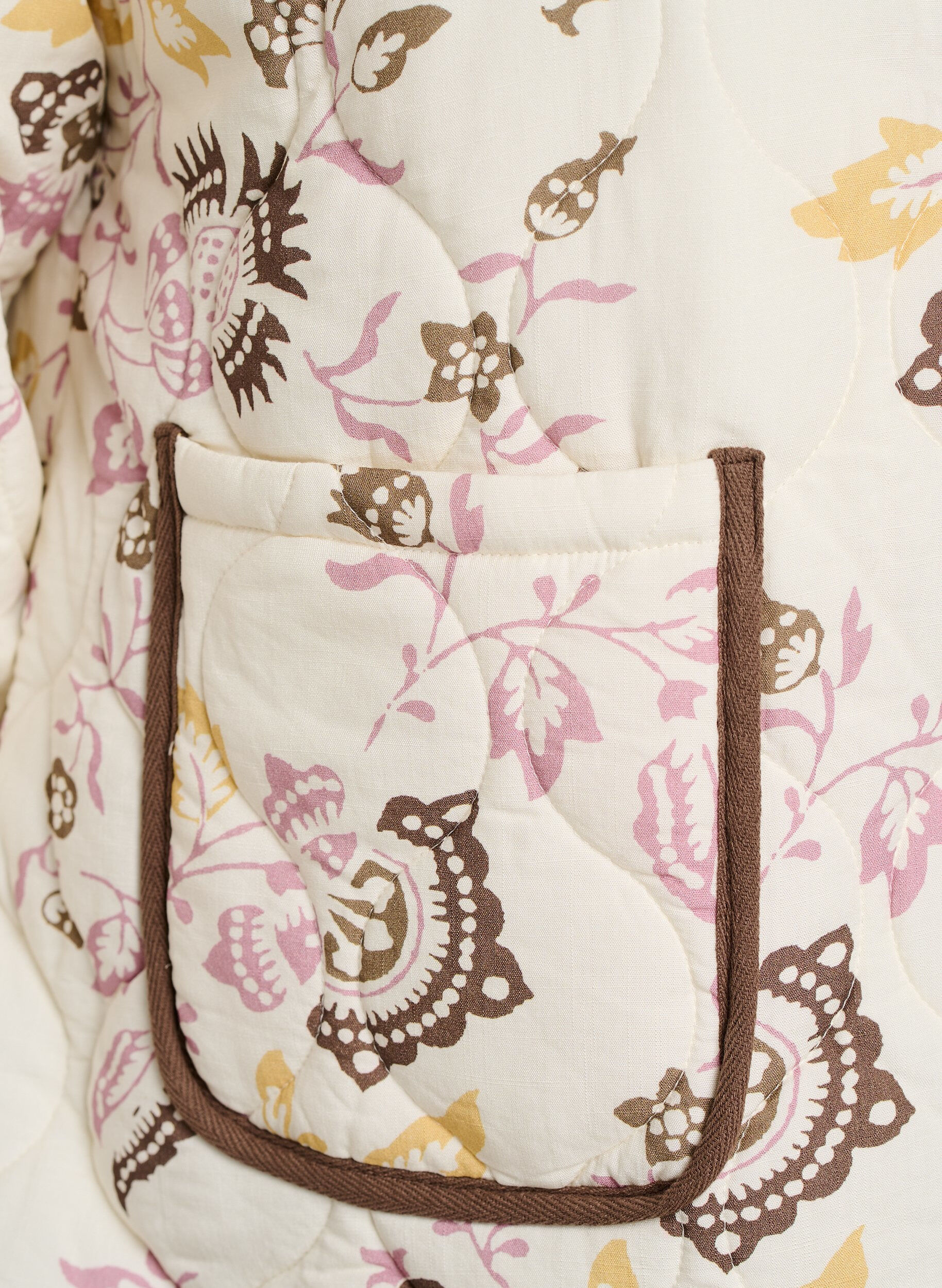 Zizzifashion Quilted jacket with buttons and floral print, Beige, Packshot image number 3