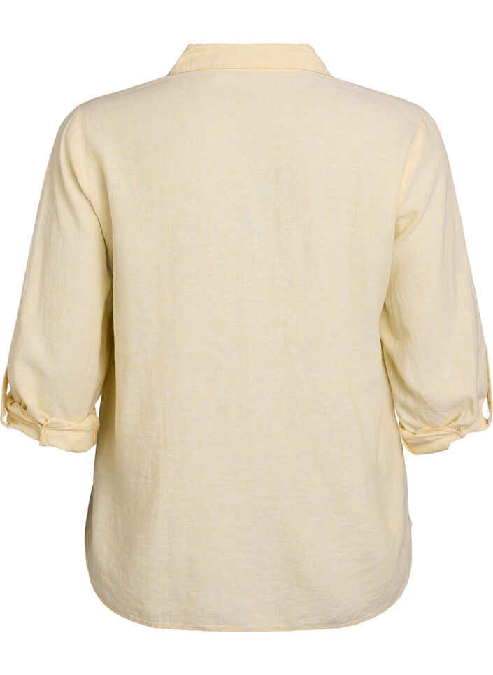 Shirt in linen and viscose with 3/4 sleeves, Yellow, Packshot image number 1